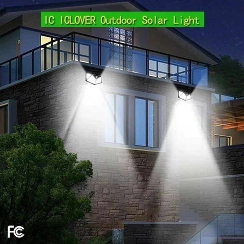 100 LED Solar Bewegungsmelder Wandleuchten Außen Wasserdicht Garten Straßenlampe