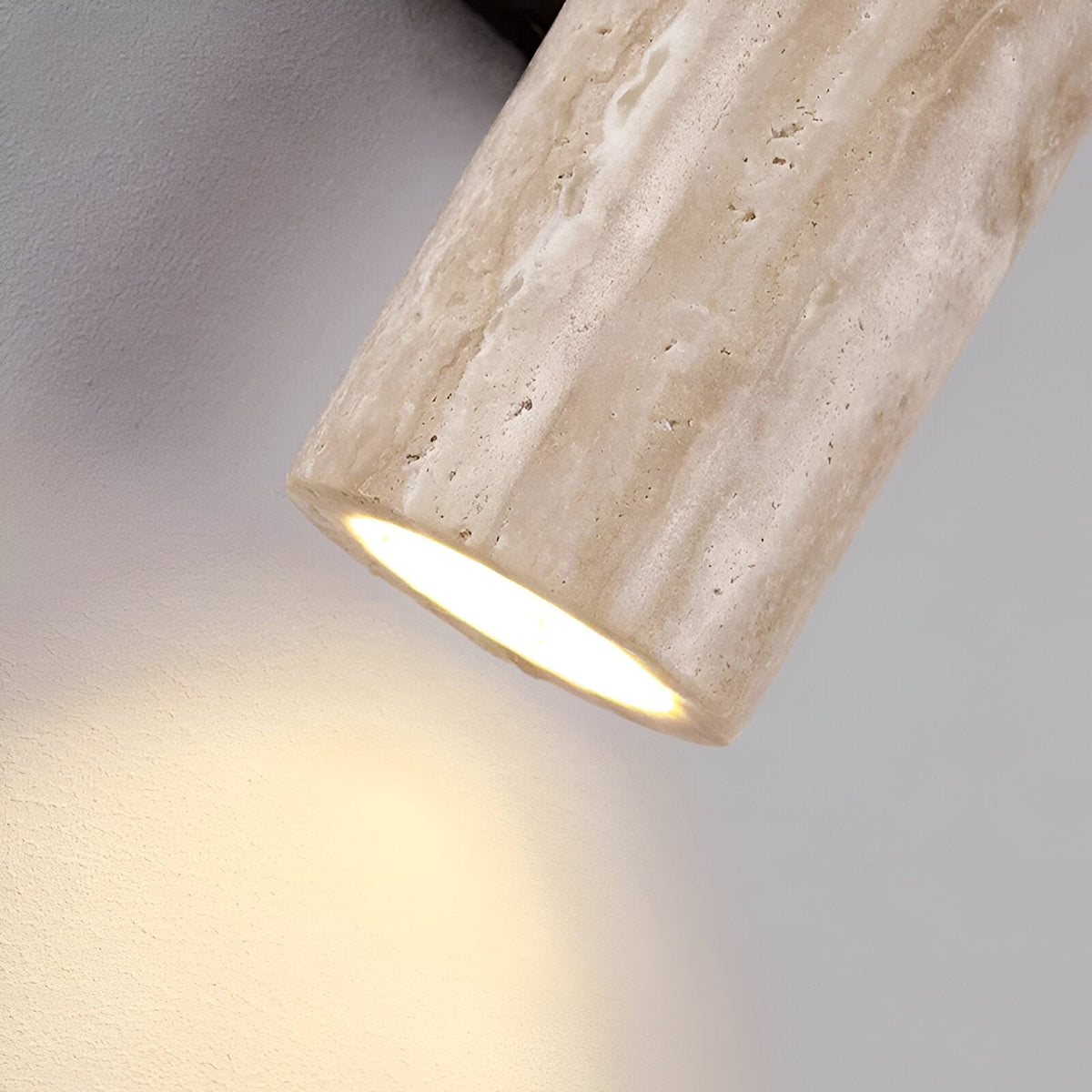 Japandi Travertin-Holz Zylinder LED-Wandleuchte 1-flammig