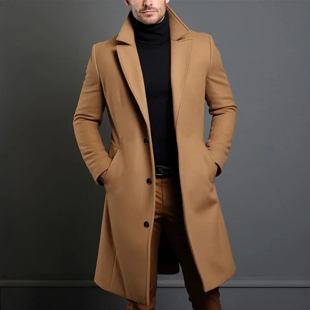 Leonard Men’s Long Wool Overcoat – Timeless Winter Elegance Dark Blue