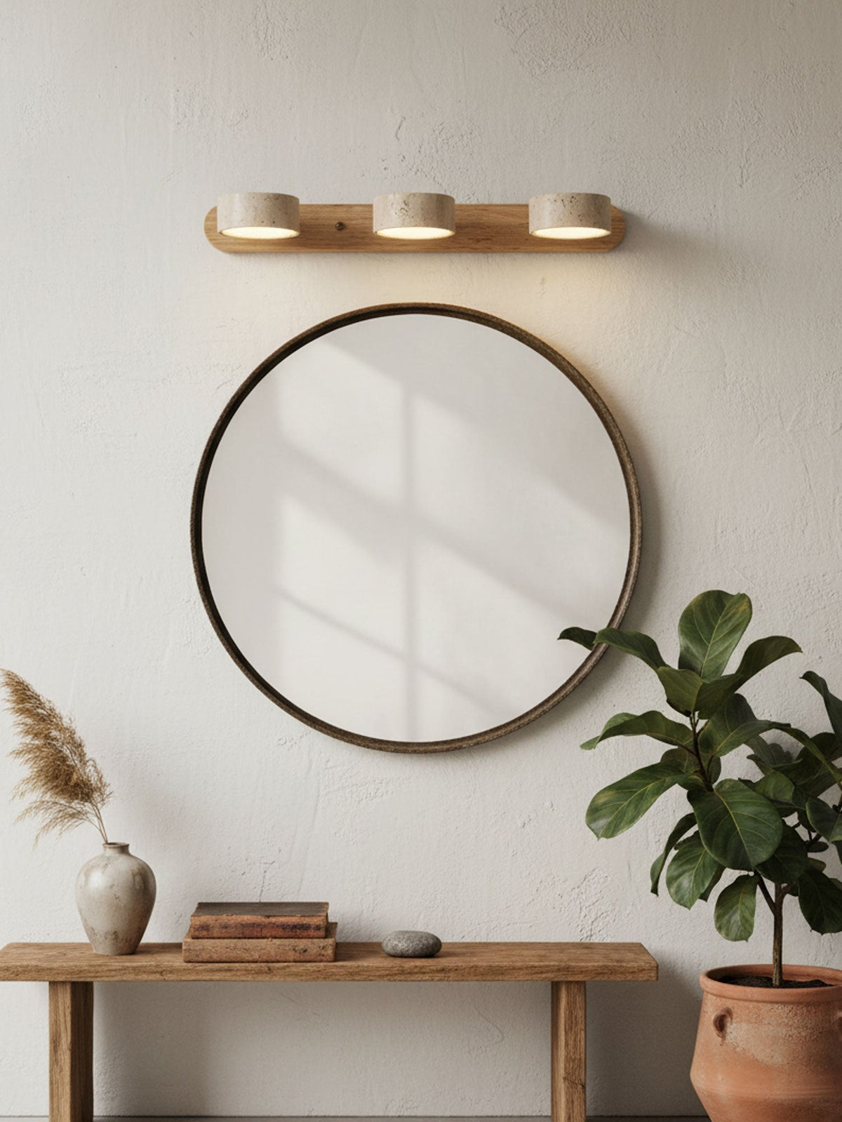 Aplique de pared moderno de travertino redondo con LED 1 luz