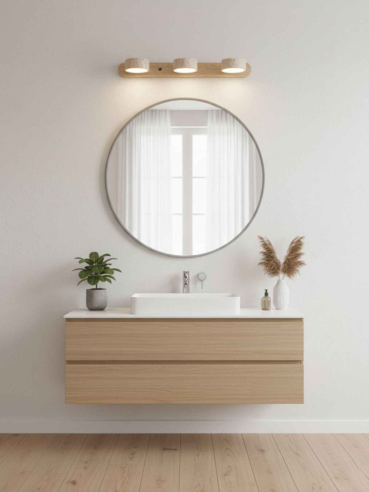 Aplique de pared moderno de travertino redondo con LED 1 luz