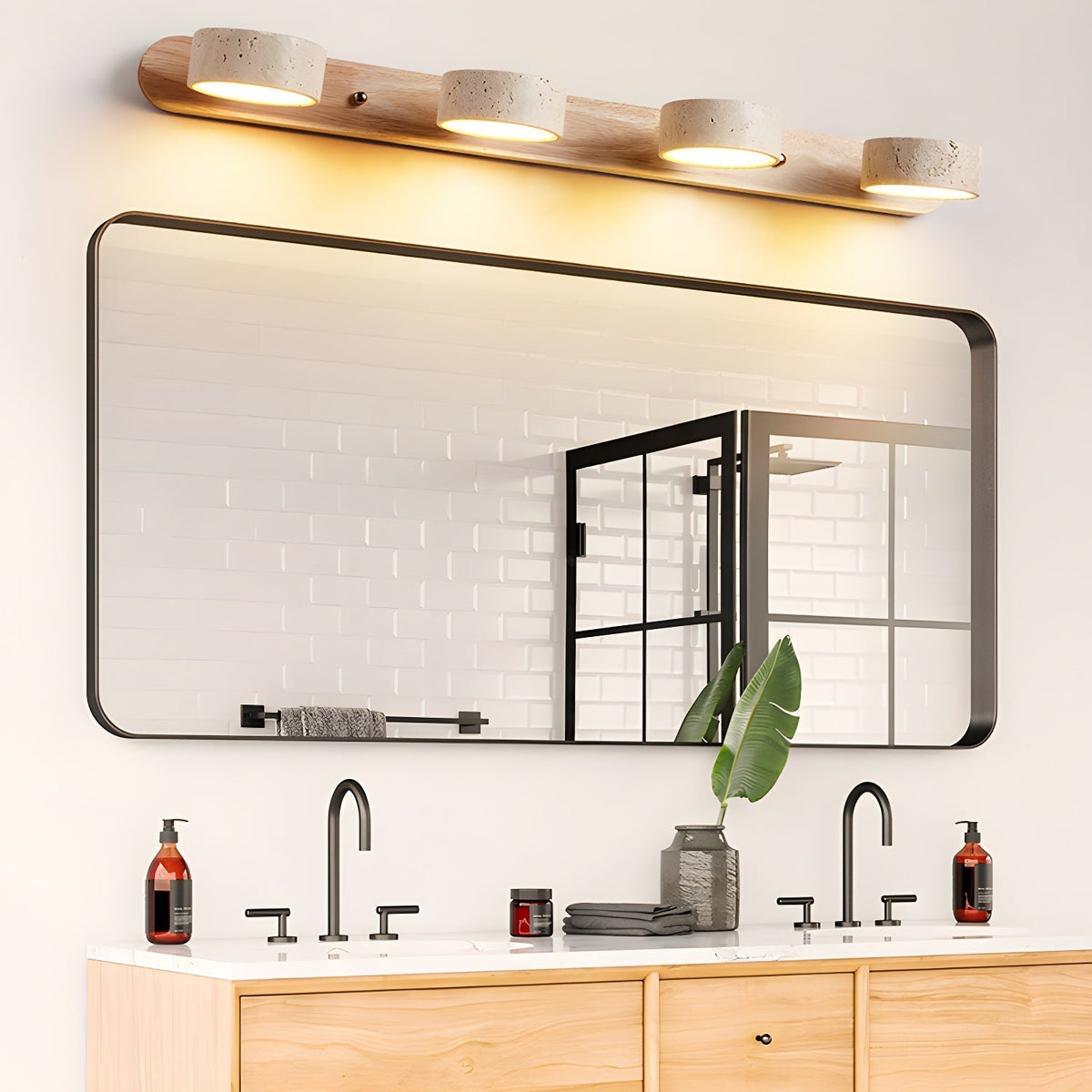 Aplique de pared moderno de travertino redondo con LED 1 luz