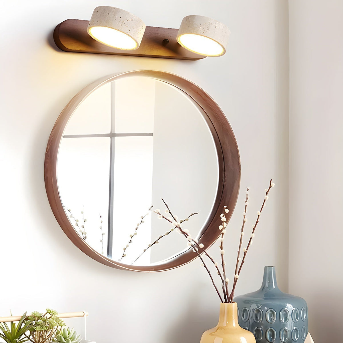 Aplique de pared moderno de travertino redondo con LED 1 luz
