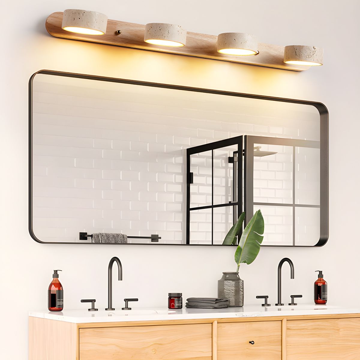 Aplique de pared moderno de travertino redondo con LED 1 luz