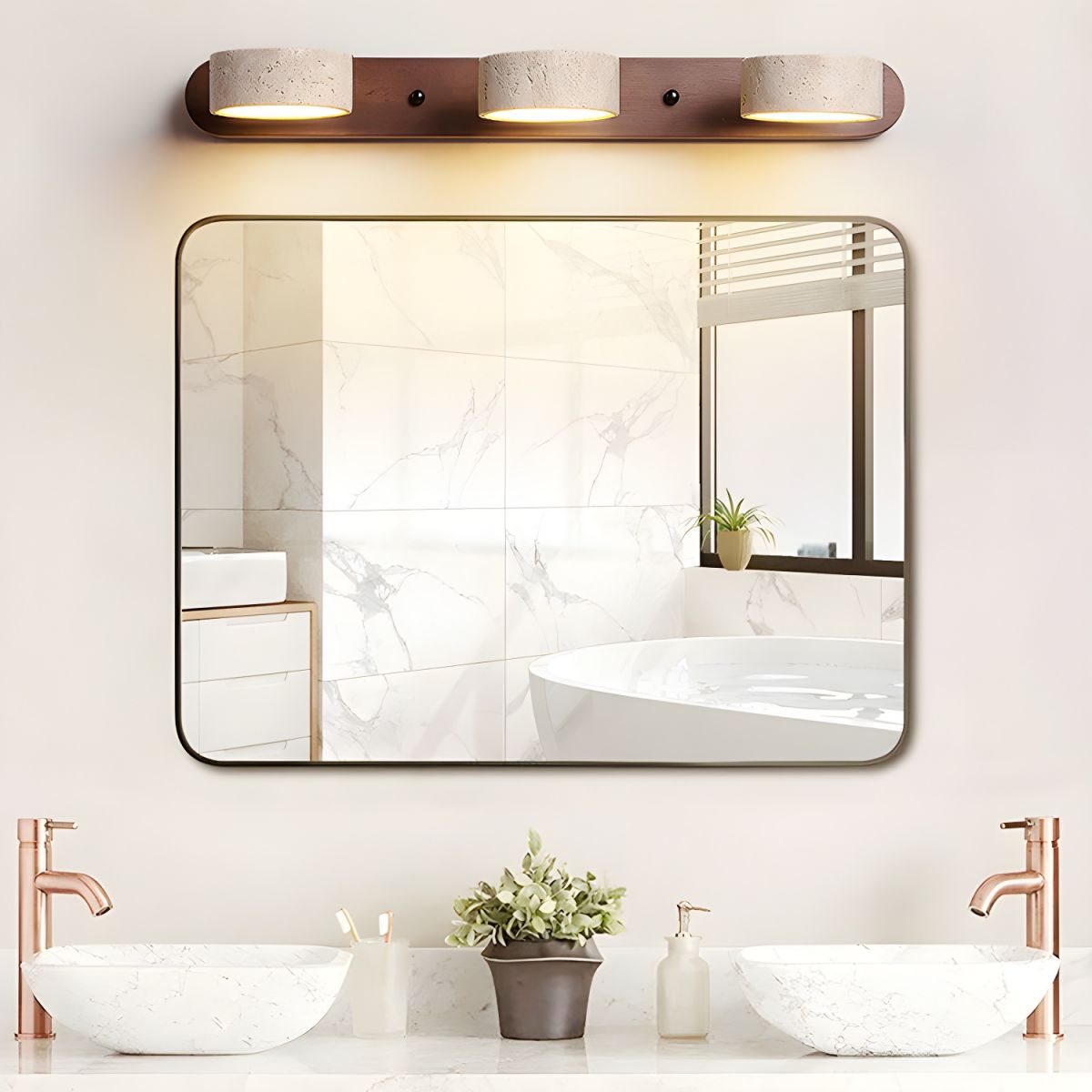 Aplique de pared moderno de travertino redondo con LED 1 luz