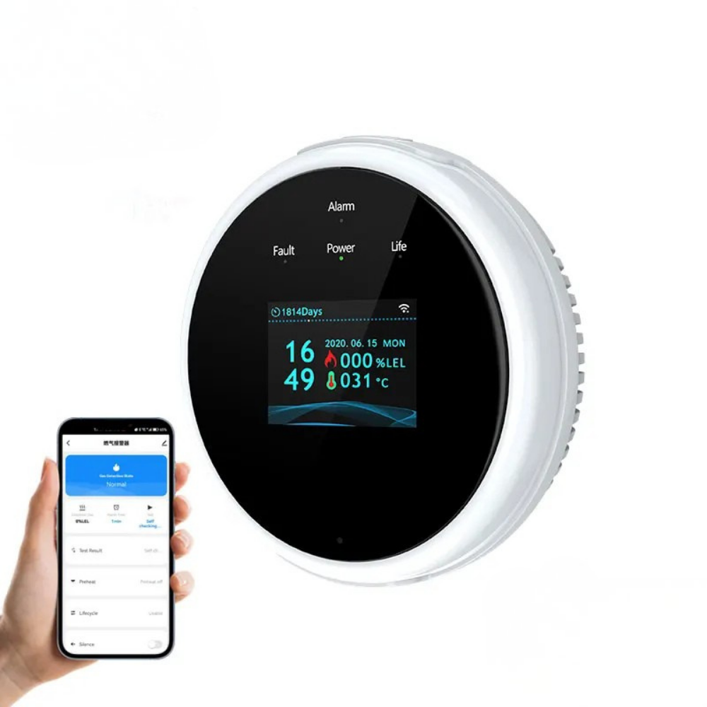Tuya WiFi-Gasdetektor, Smart Home Erdgasalarm mit LCD-Anzeige, brennbarer Sensor