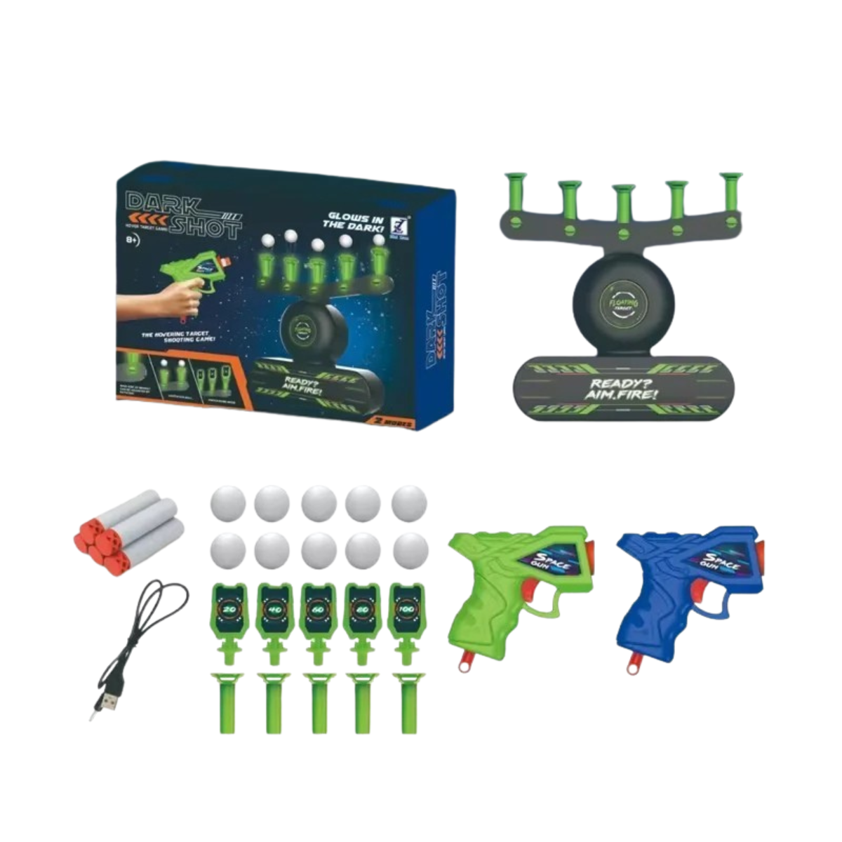 Leuchtendes schwebendes Zielspiel für Kinder – Schaumstoffpfeil-Schießherausforderung mit Klangwirkungen und batteriebetriebener Basis