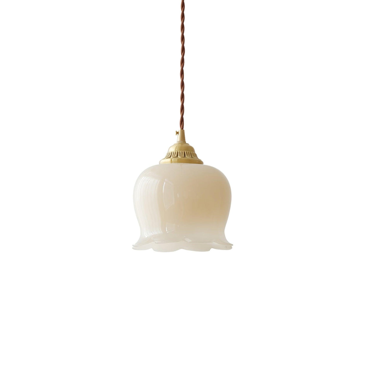 Vintage messing bloemblad glazen hanglamp 1-licht