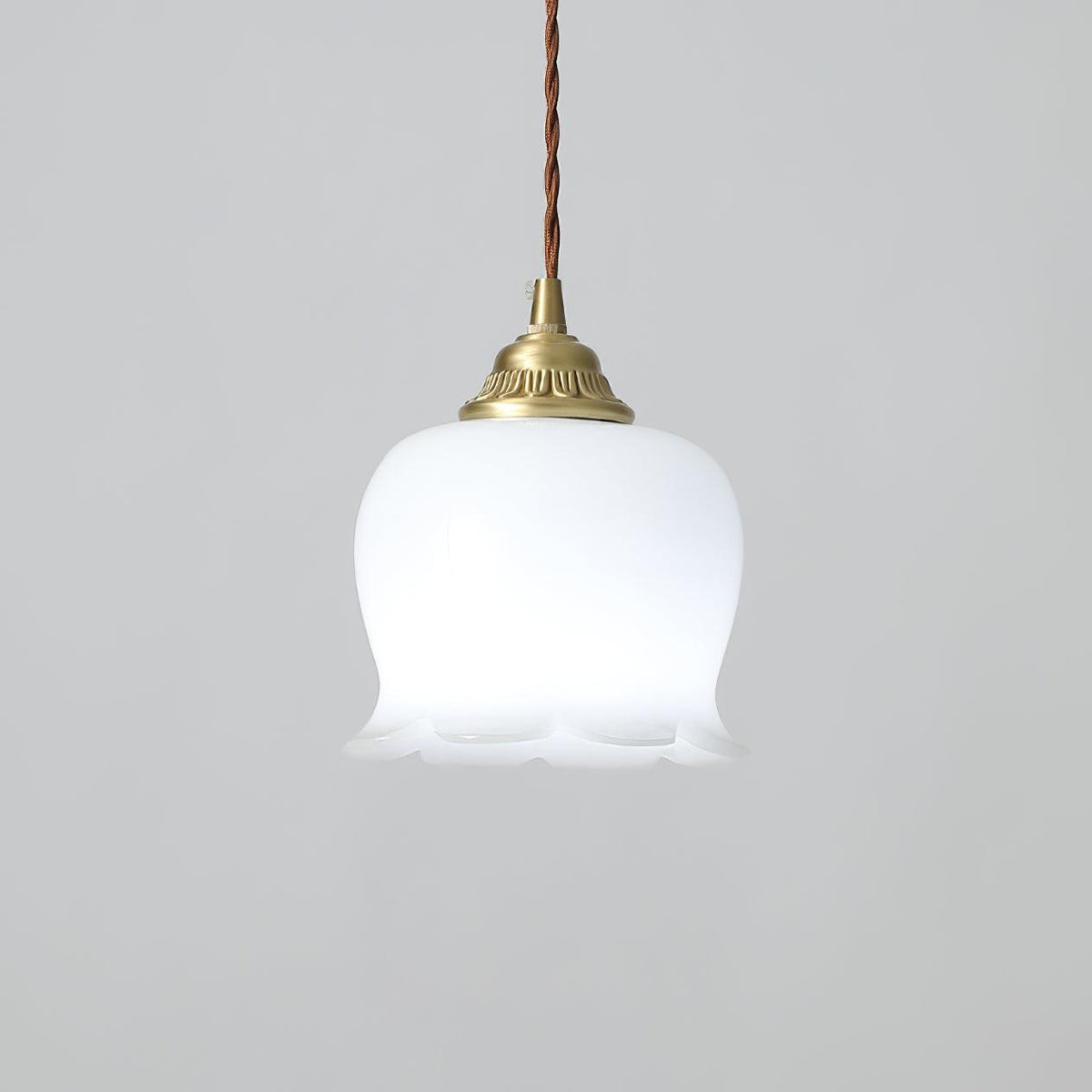 Vintage messing bloemblad glazen hanglamp 1-licht
