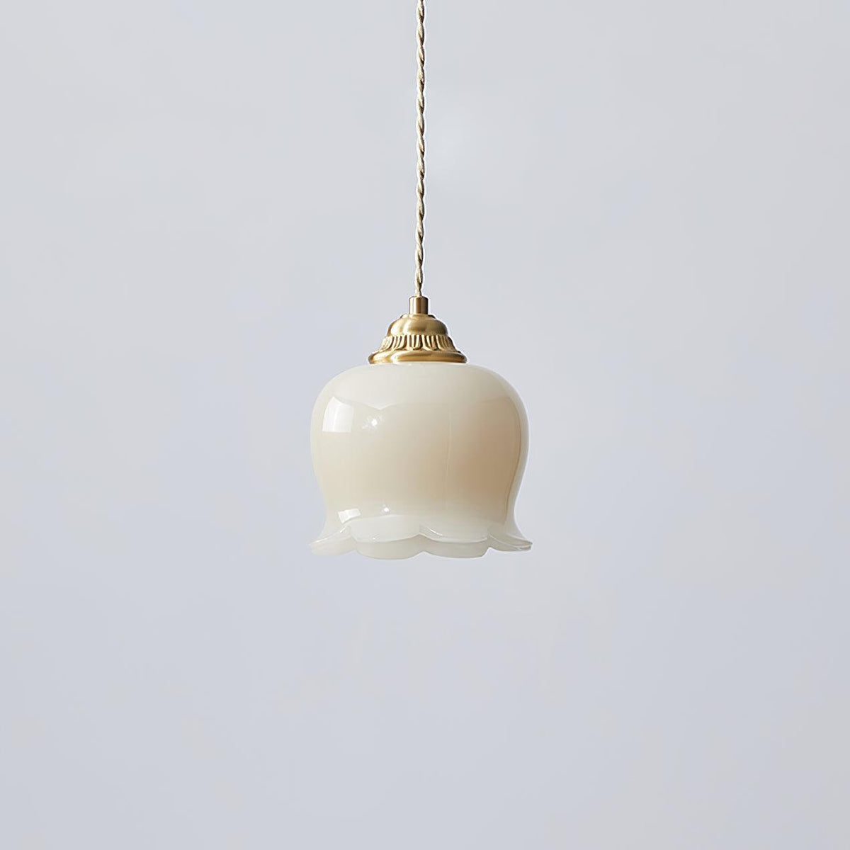 Vintage messing bloemblad glazen hanglamp 1-licht