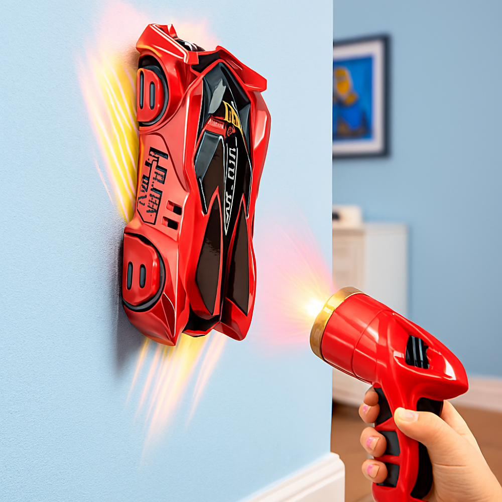 Auto telecomandata da parete con laser, controllo remoto LED, giocattolo acrobatico per bambini