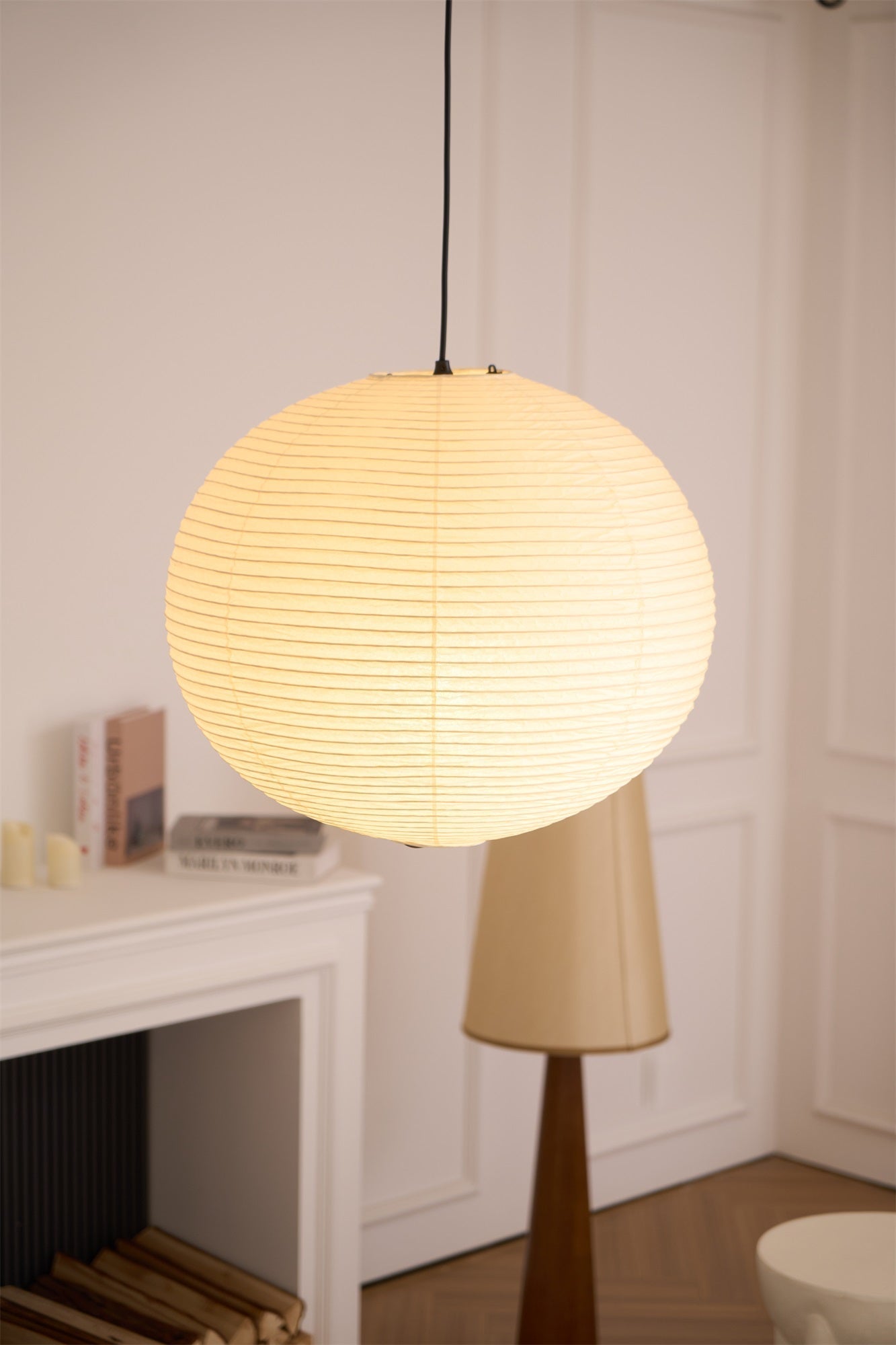 Lámpara colgante japonesa de globo de papel washi 1 luz