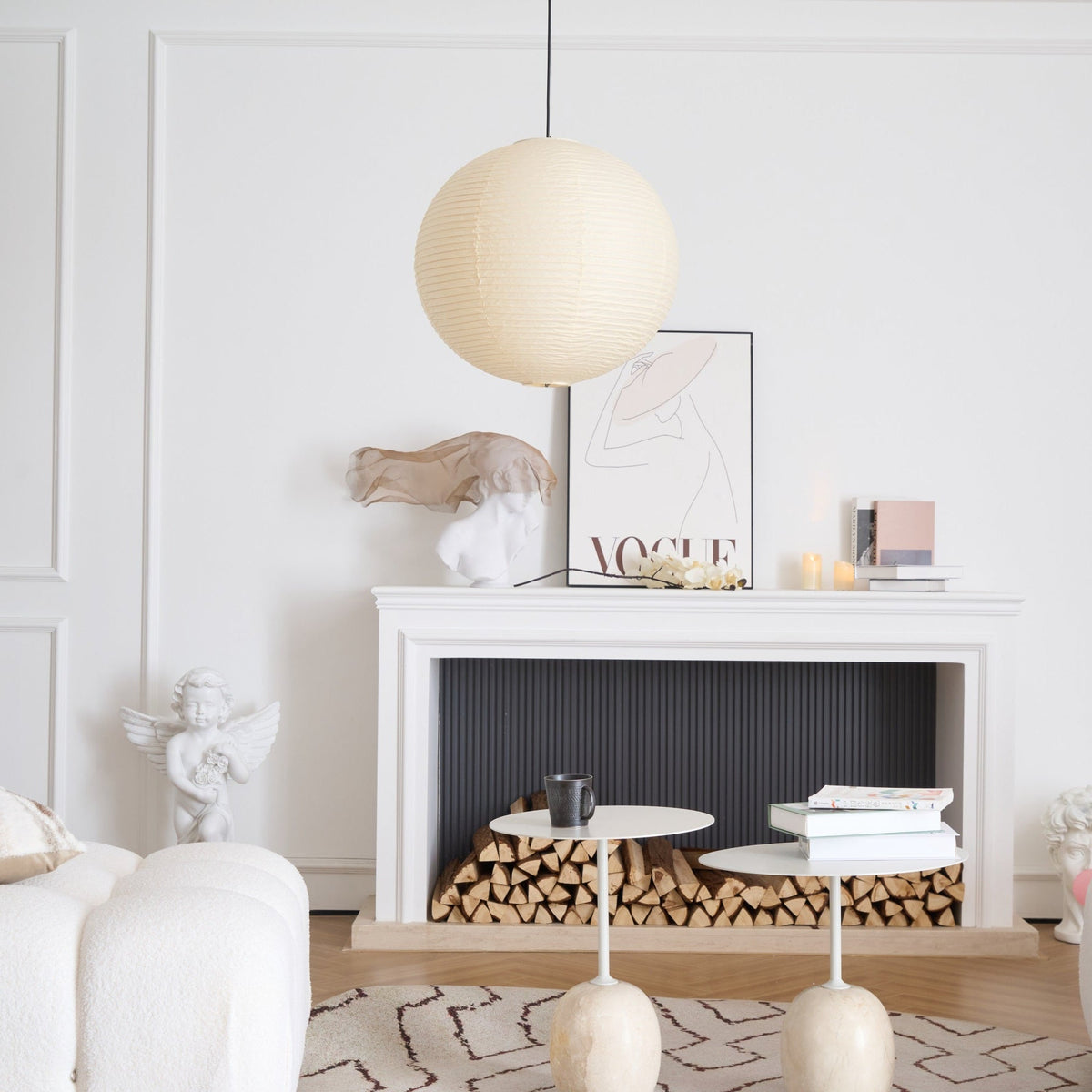 Lampadario giapponese a globo in carta washi a 1 luce