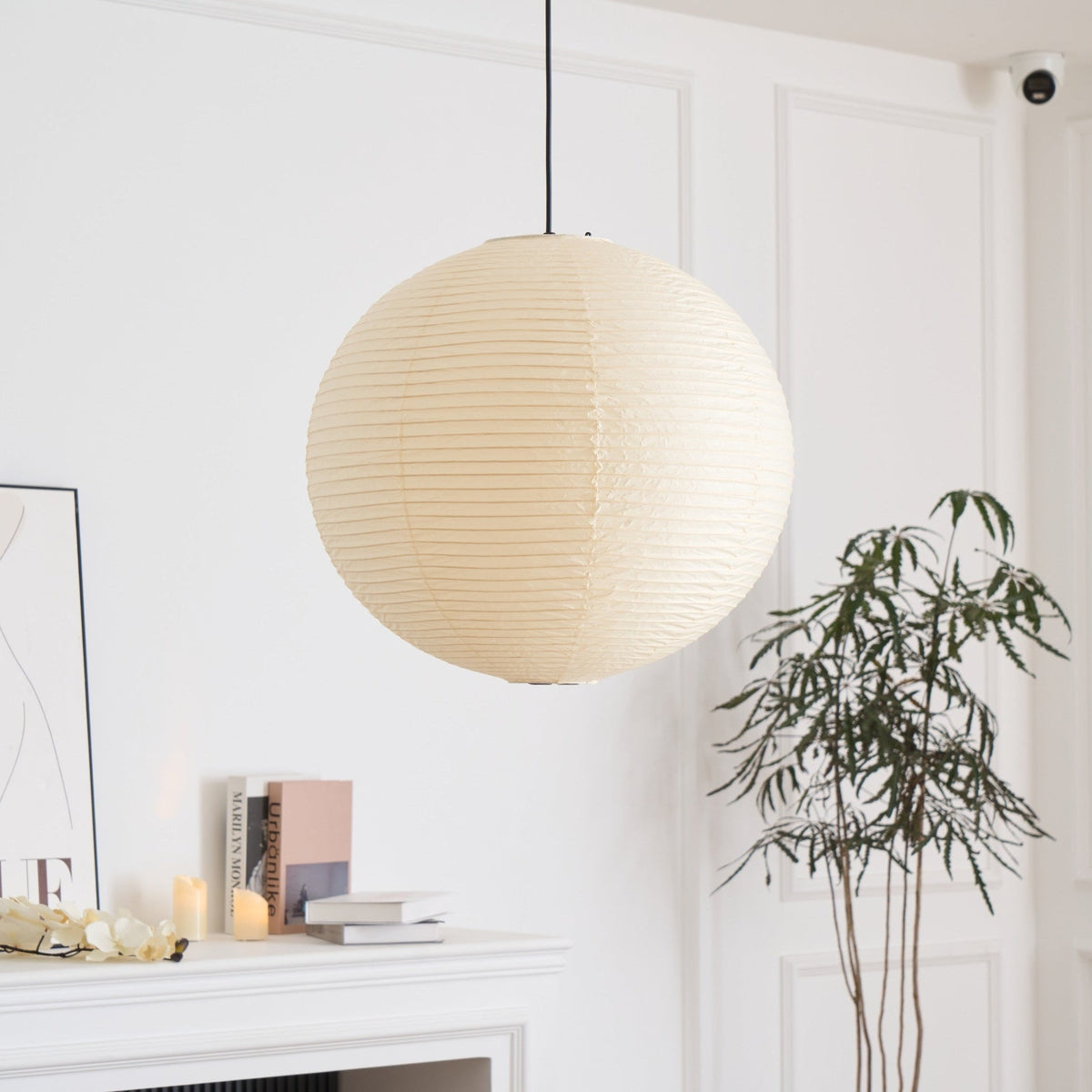 Lampadario giapponese a globo in carta washi a 1 luce