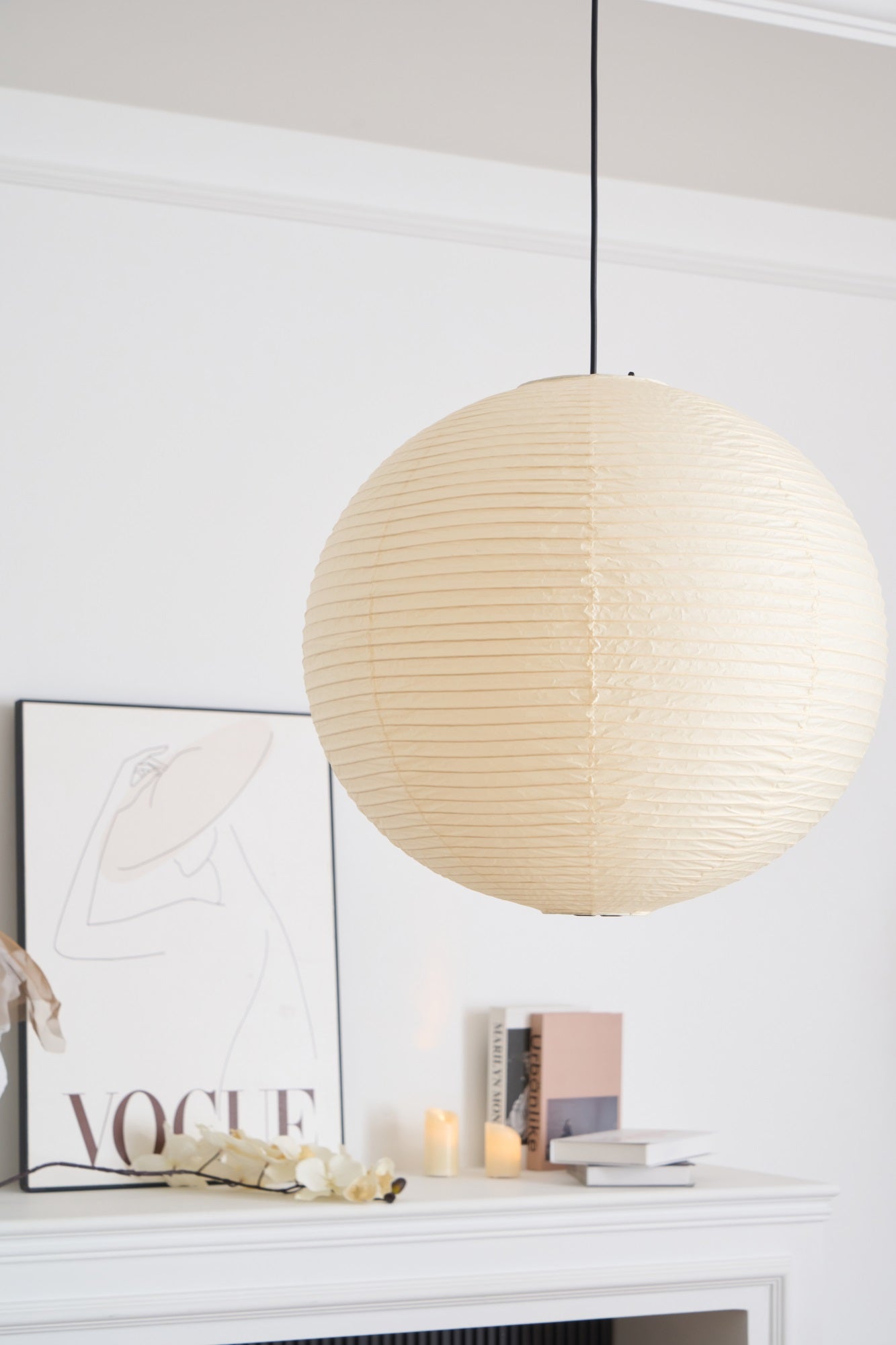 Lámpara colgante japonesa de globo de papel washi 1 luz