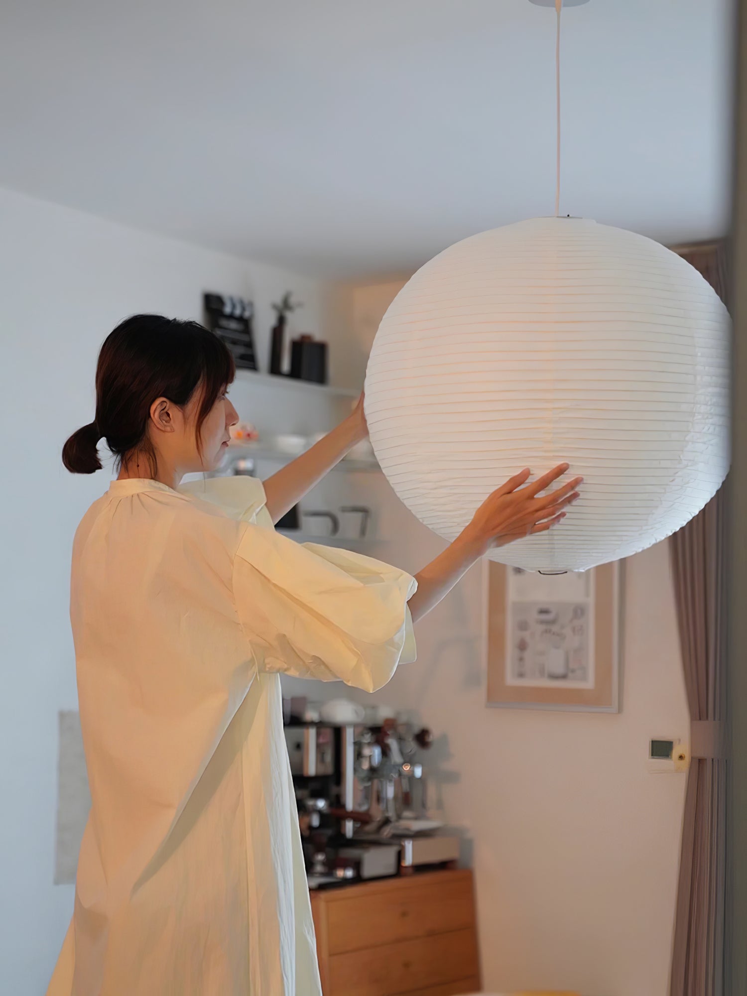 Lámpara colgante japonesa de globo de papel washi 1 luz