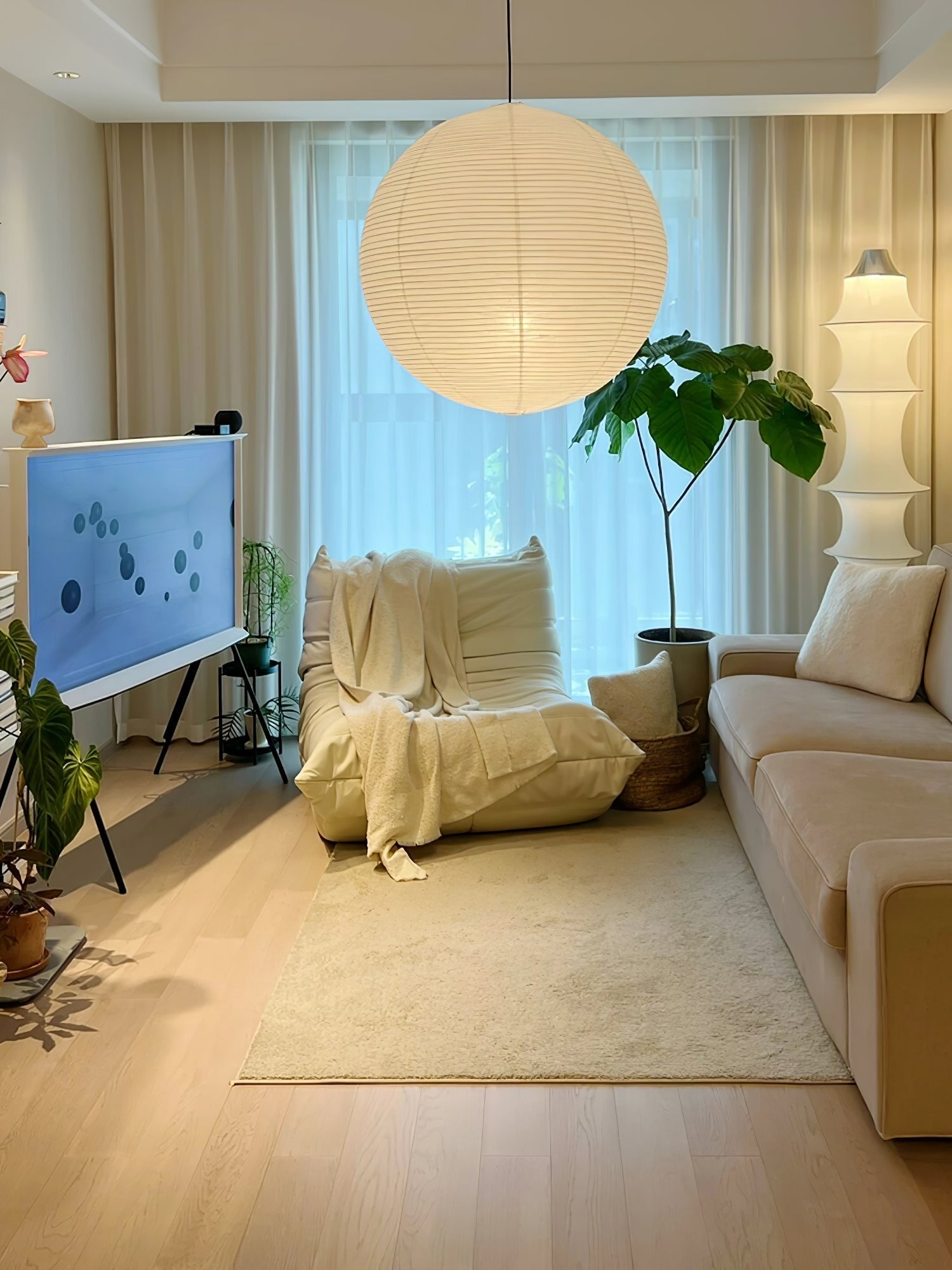 Lámpara colgante japonesa de globo de papel washi 1 luz