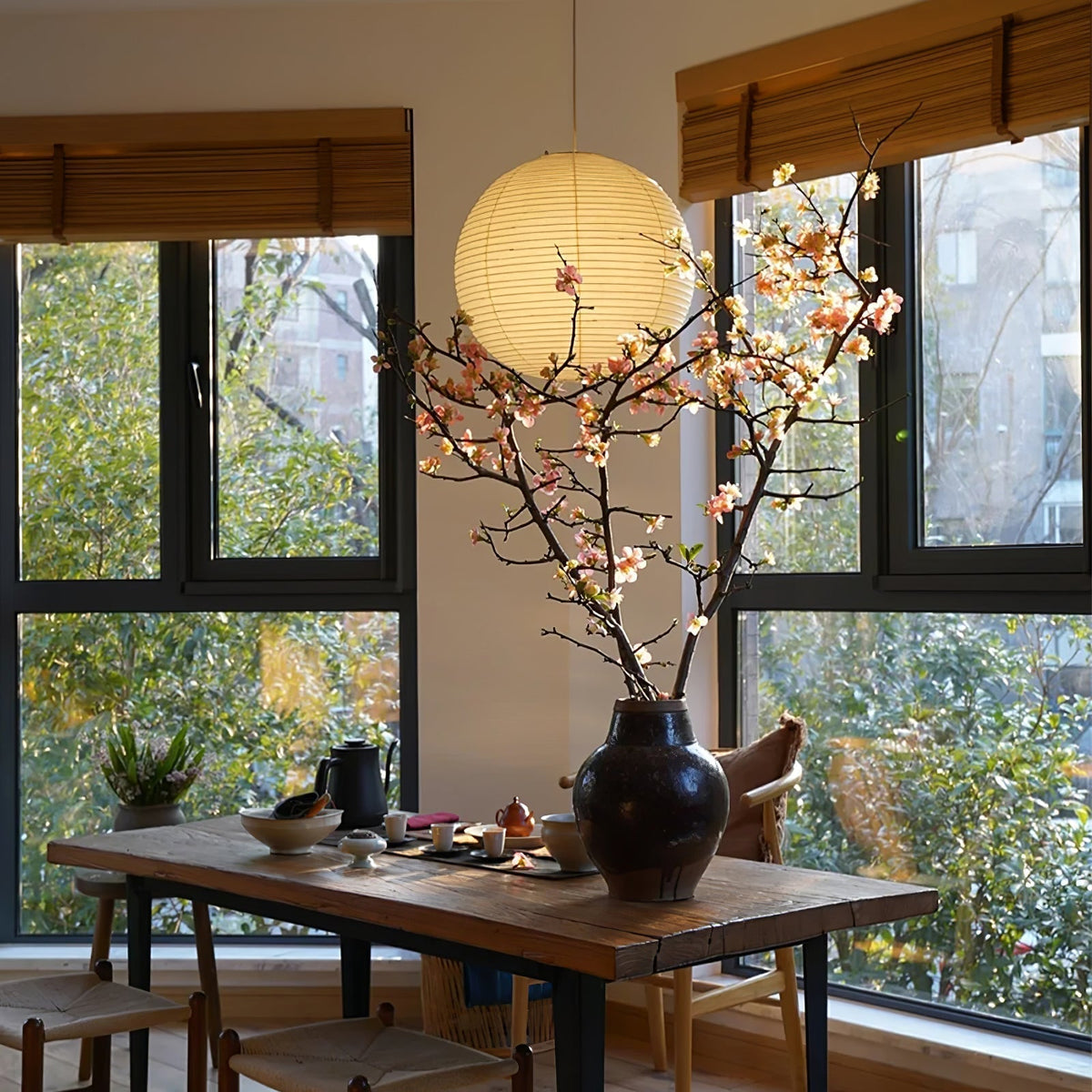 Lampadario giapponese a globo in carta washi a 1 luce