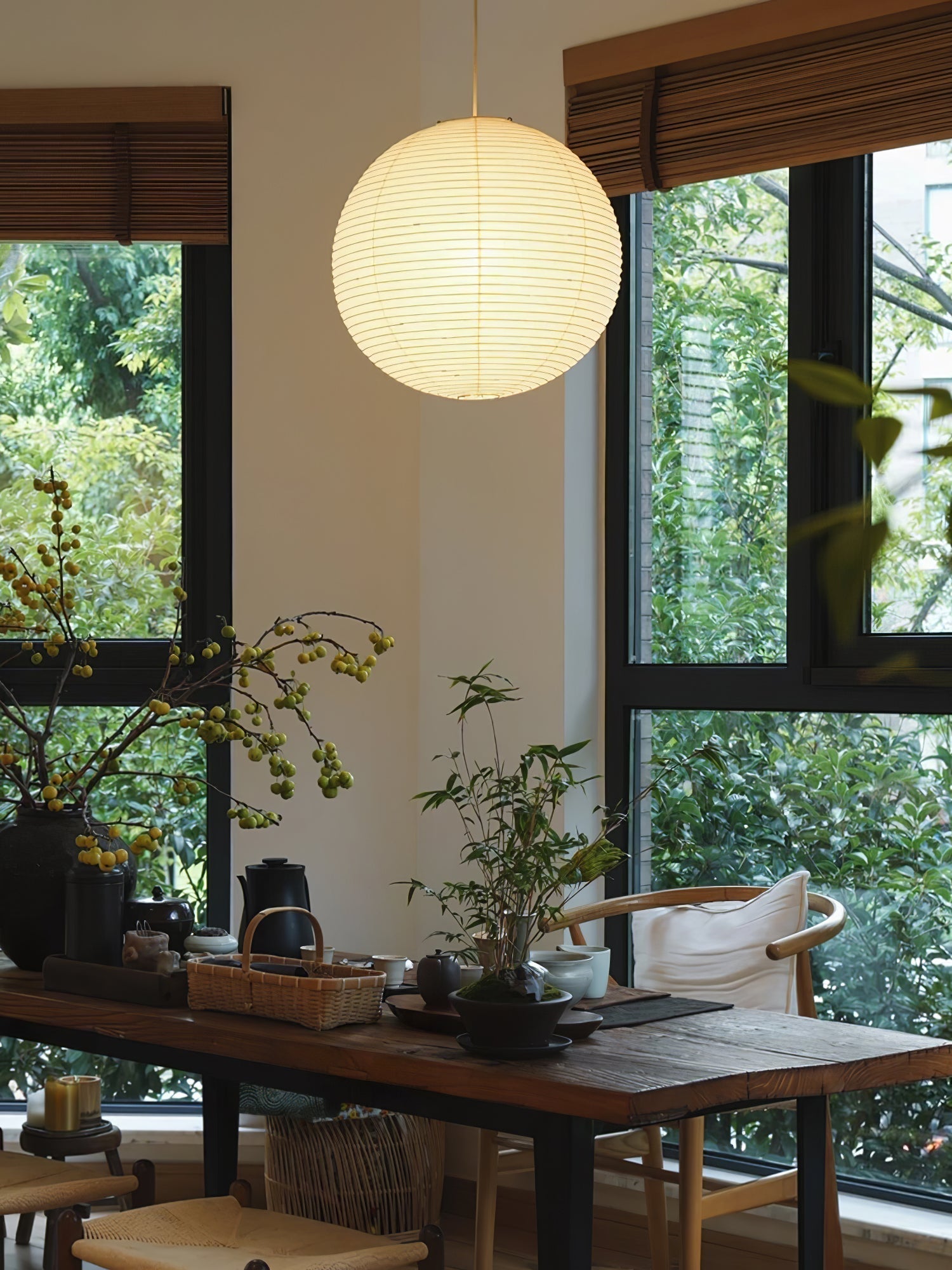 Lámpara colgante japonesa de globo de papel washi 1 luz