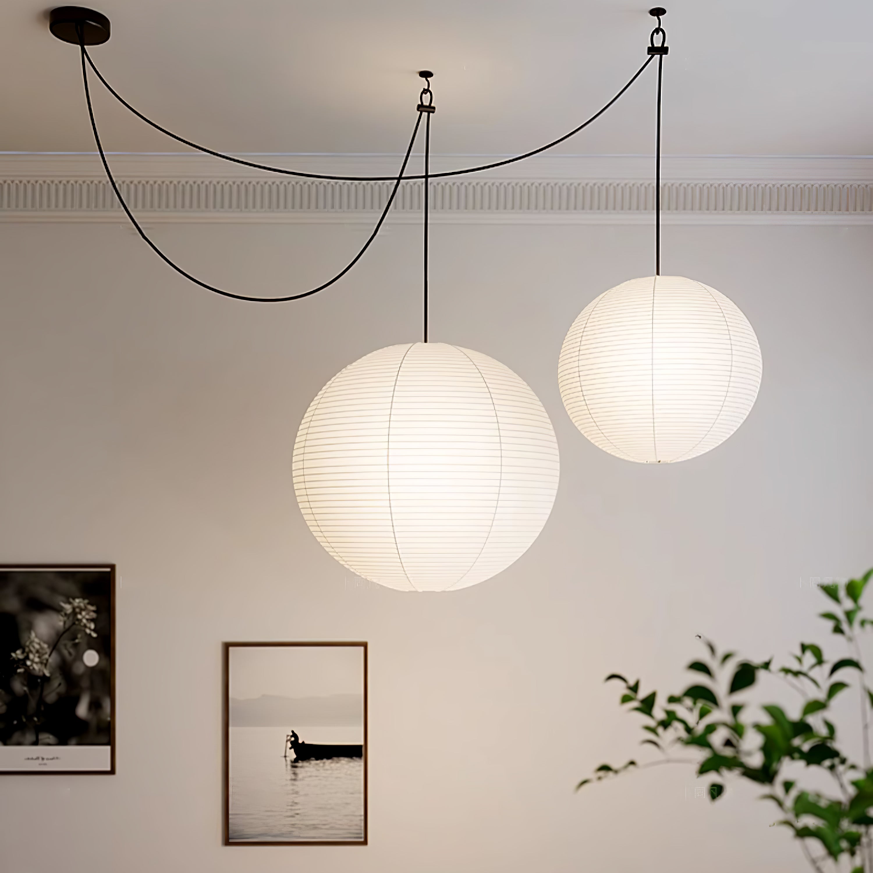 Lámpara colgante japonesa de globo de papel washi 1 luz
