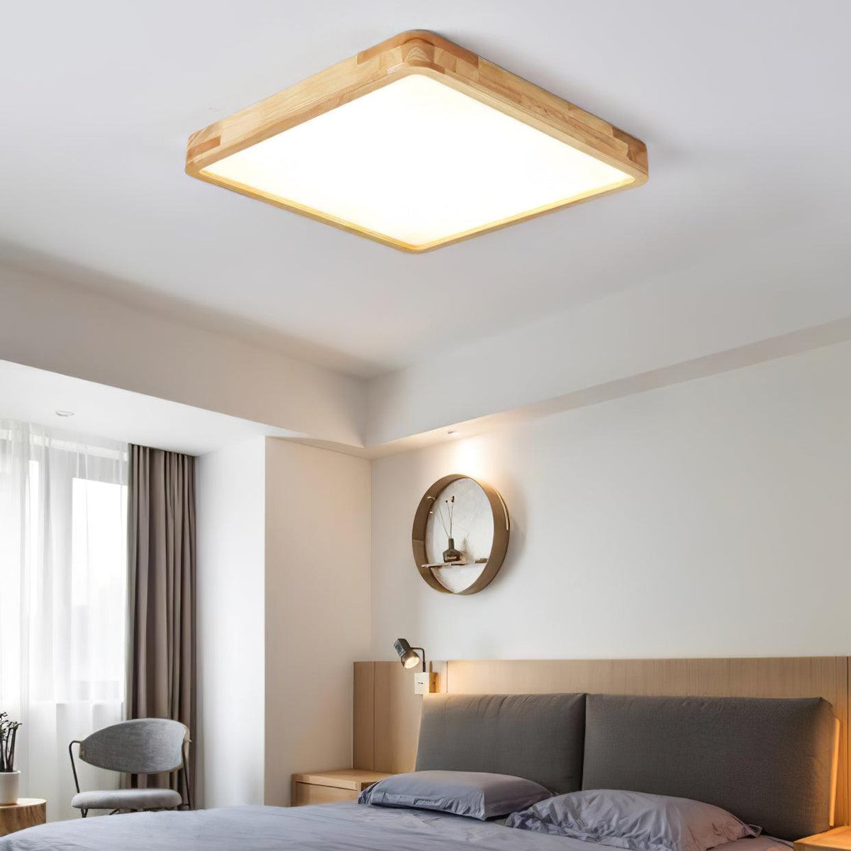Moderner nordischer runder Holz-LED-Deckenleuchte, 1-flammig  