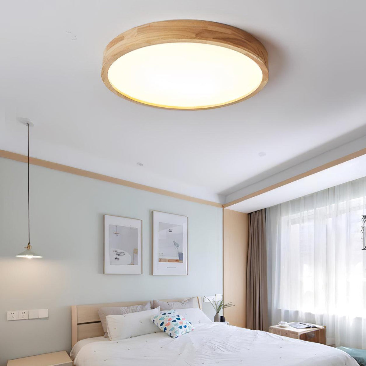 Moderner nordischer runder Holz-LED-Deckenleuchte, 1-flammig  