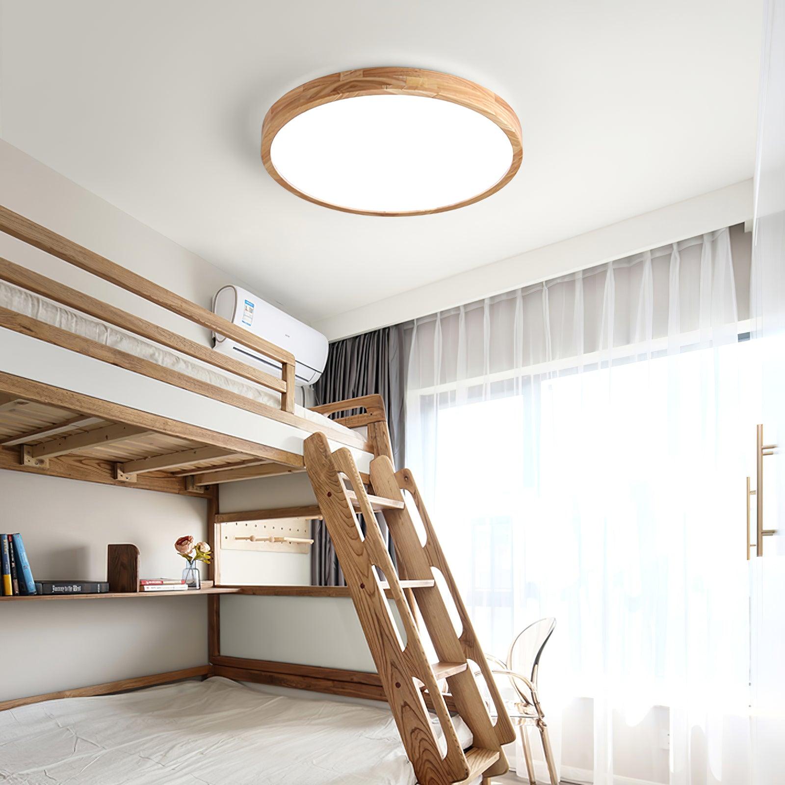 Modern Nordic Round Wooden LED Flush Mount Ceiling 1-Light