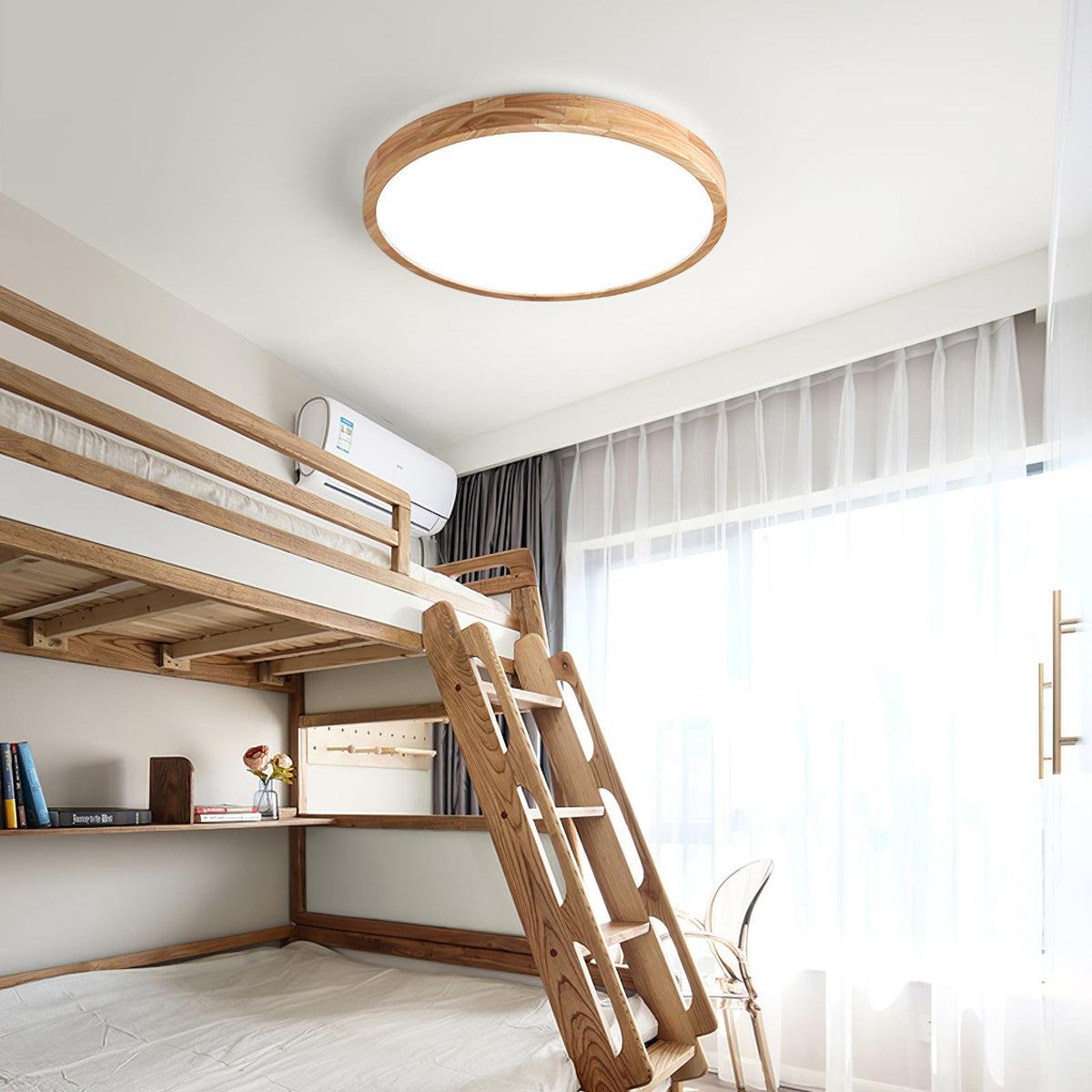 Moderner nordischer runder Holz-LED-Deckenleuchte, 1-flammig  