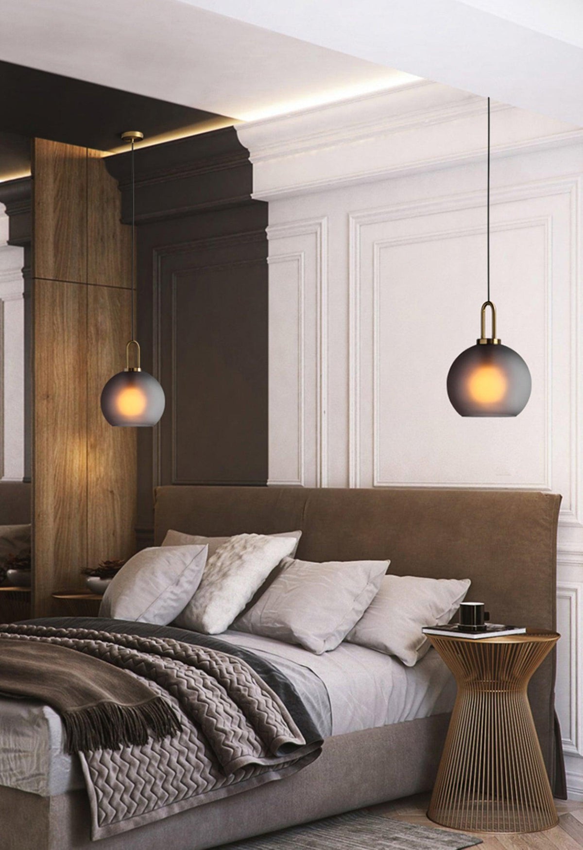 Lampadario moderno cilindrico in vetro e ottone a 1 luce