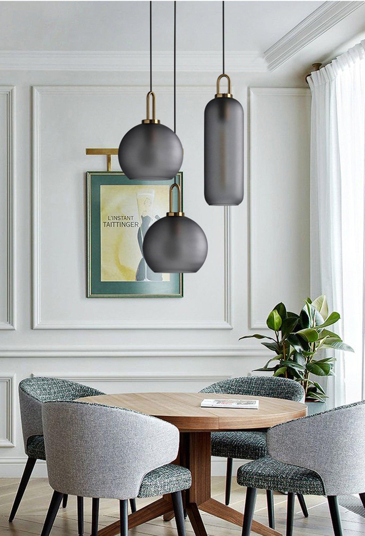 Lampadario moderno cilindrico in vetro e ottone a 1 luce