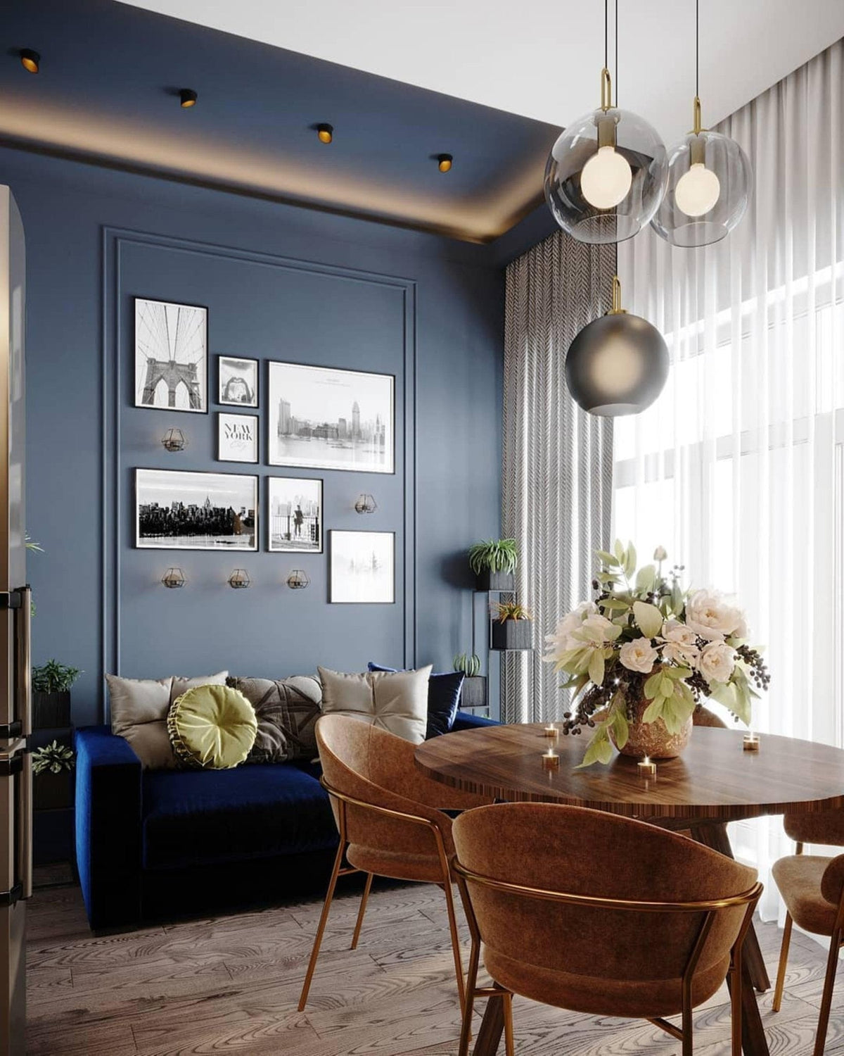 Lampadario moderno cilindrico in vetro e ottone a 1 luce