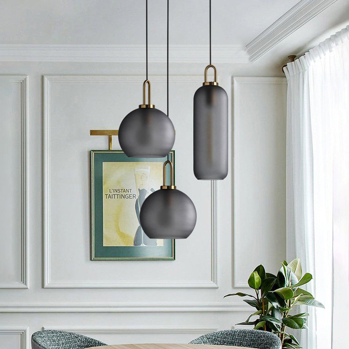 Lampadario moderno cilindrico in vetro e ottone a 1 luce