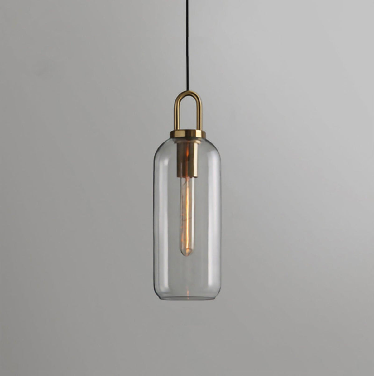Lampadario moderno cilindrico in vetro e ottone a 1 luce