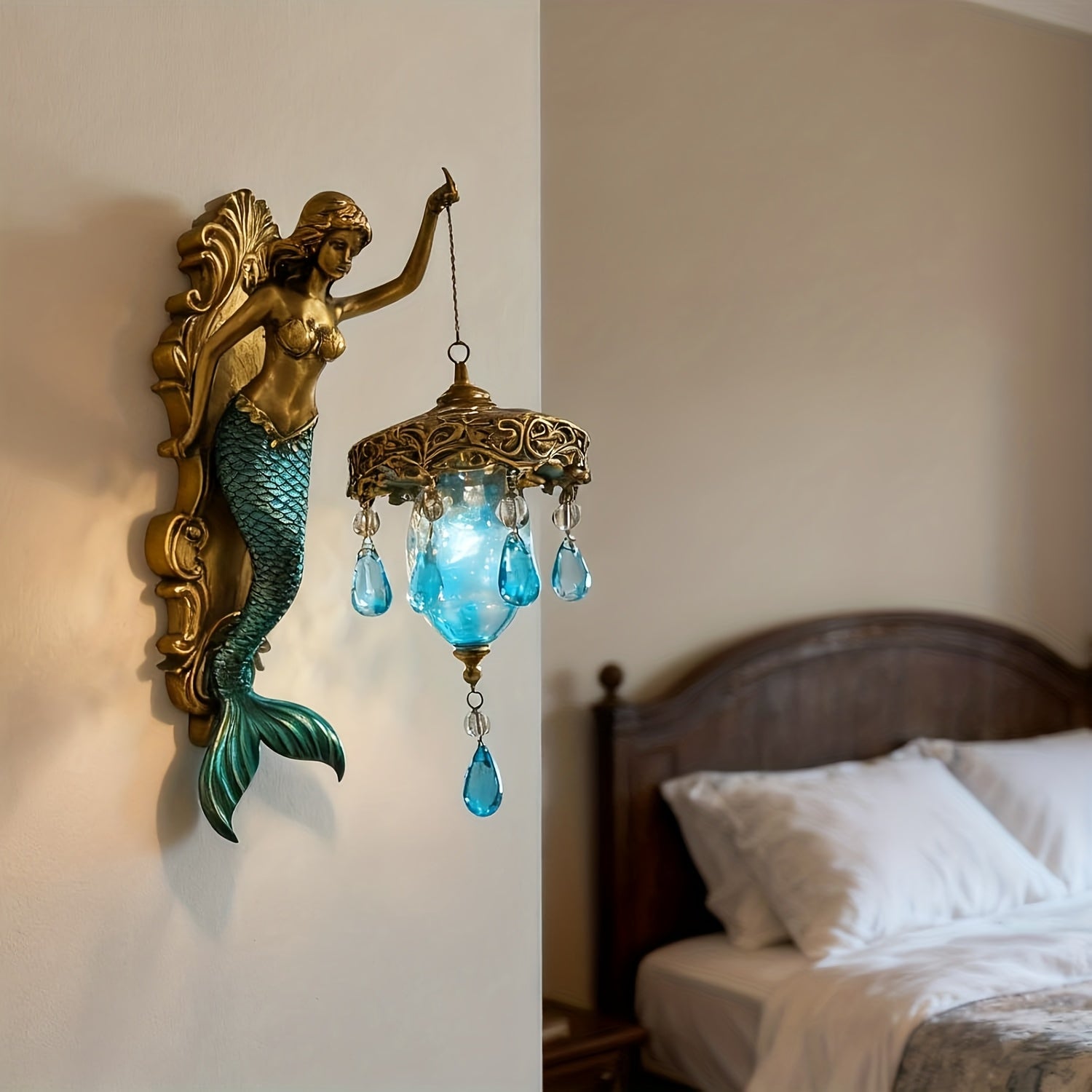 Meerjungfrau-Wandlampe – Ozean-Themen-Kristalllaterne für Schlafzimmer & Badezimmer