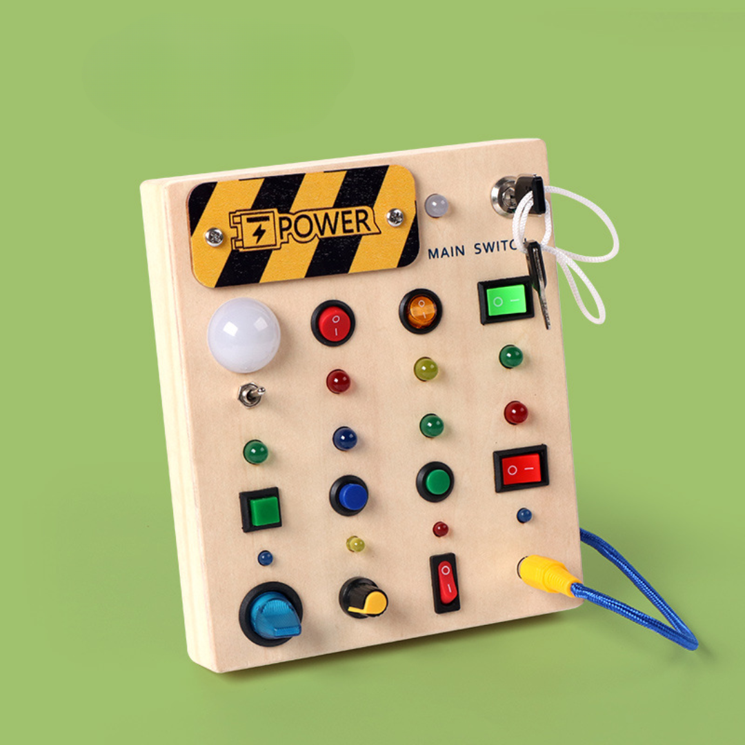 Tablero ocupado Montessori de madera con luces LED, juguete sensorial para niños pequeños