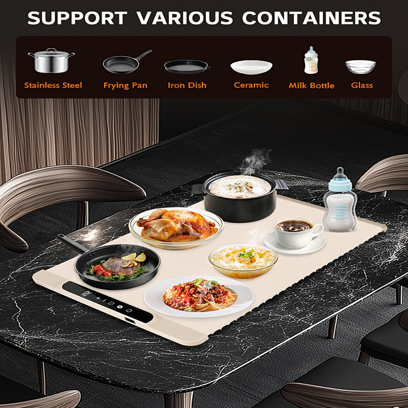 Elektrische Speisewärmeunterlage mit 11 Wärmestufen und 10-Stunden-Timer, faltbares Silikon-Buffettablett