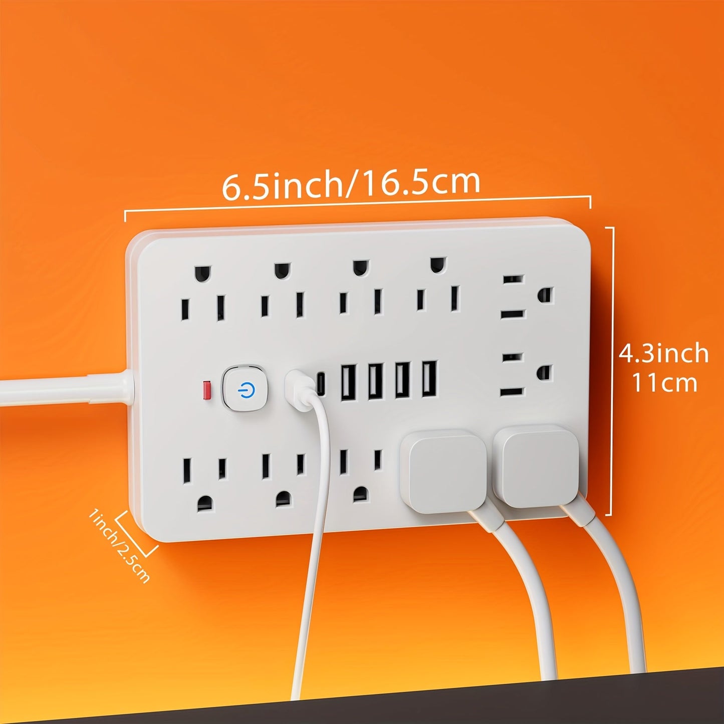 Protezione da sovratensione multipresa 17 in 1 – 11 prese elettriche, 4 USB, 2 Type-C, spina piatta
