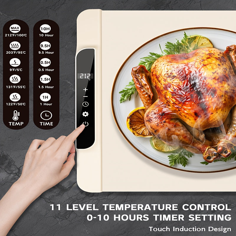 Elektrische Speisewärmeunterlage mit 11 Wärmestufen und 10-Stunden-Timer, faltbares Silikon-Buffettablett