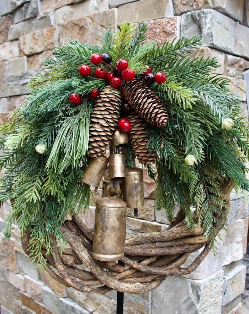 Bauernhaus-Weihnachtskranz, Boho-Kranz, Festtagskranz