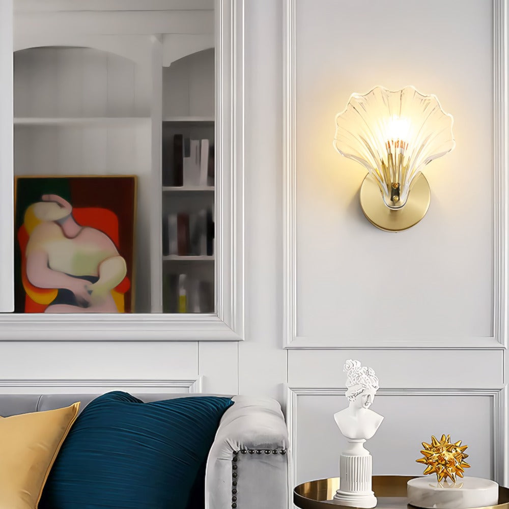 Art Deco Messing Glas Muschel Wandleuchter LED 1-Flammig