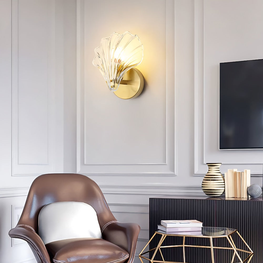 Art Deco Messing Glas Muschel Wandleuchter LED 1-Flammig