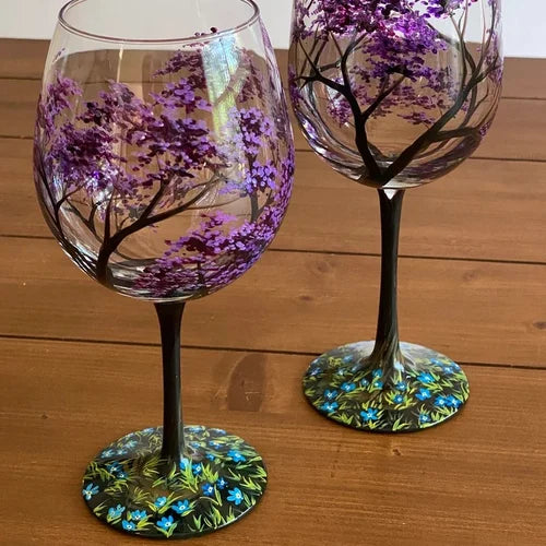 Frosetpro | Hand-Painted Four Seasons Wine Glass – Artistic Glassware for Elegant Moments