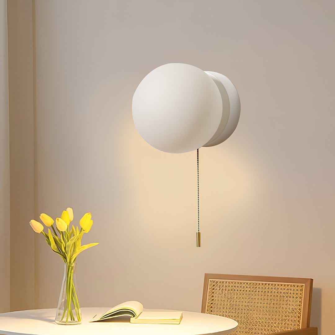 Nordic Minimalist Glass Globe Wall Sconce LED 1-Light with Pull Cord