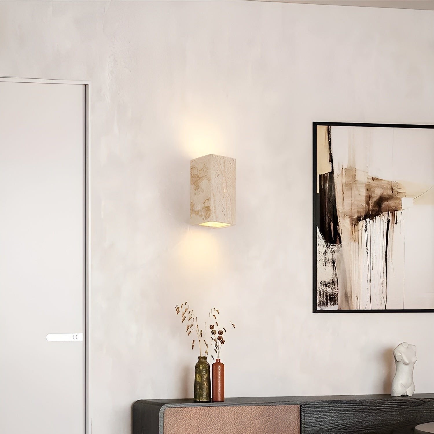 Luz de pared exterior cuadrada minimalista de piedra travertino LED de 1 luz