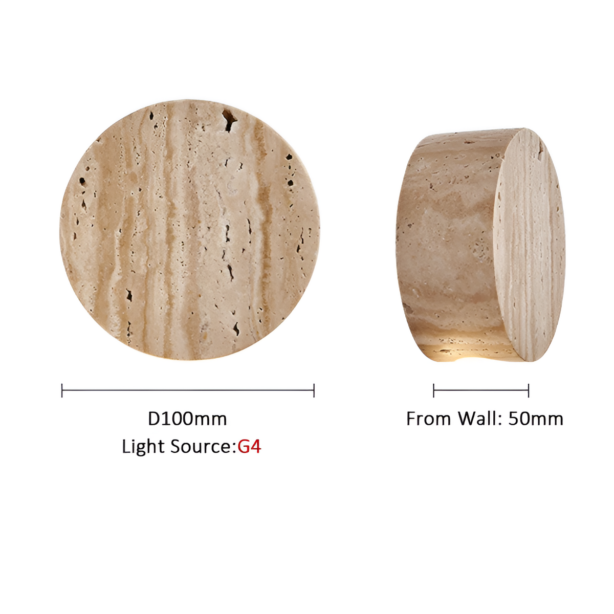 Japanische Wabi-Sabi Travertin Stein LED-Wandleuchte 1-flammig