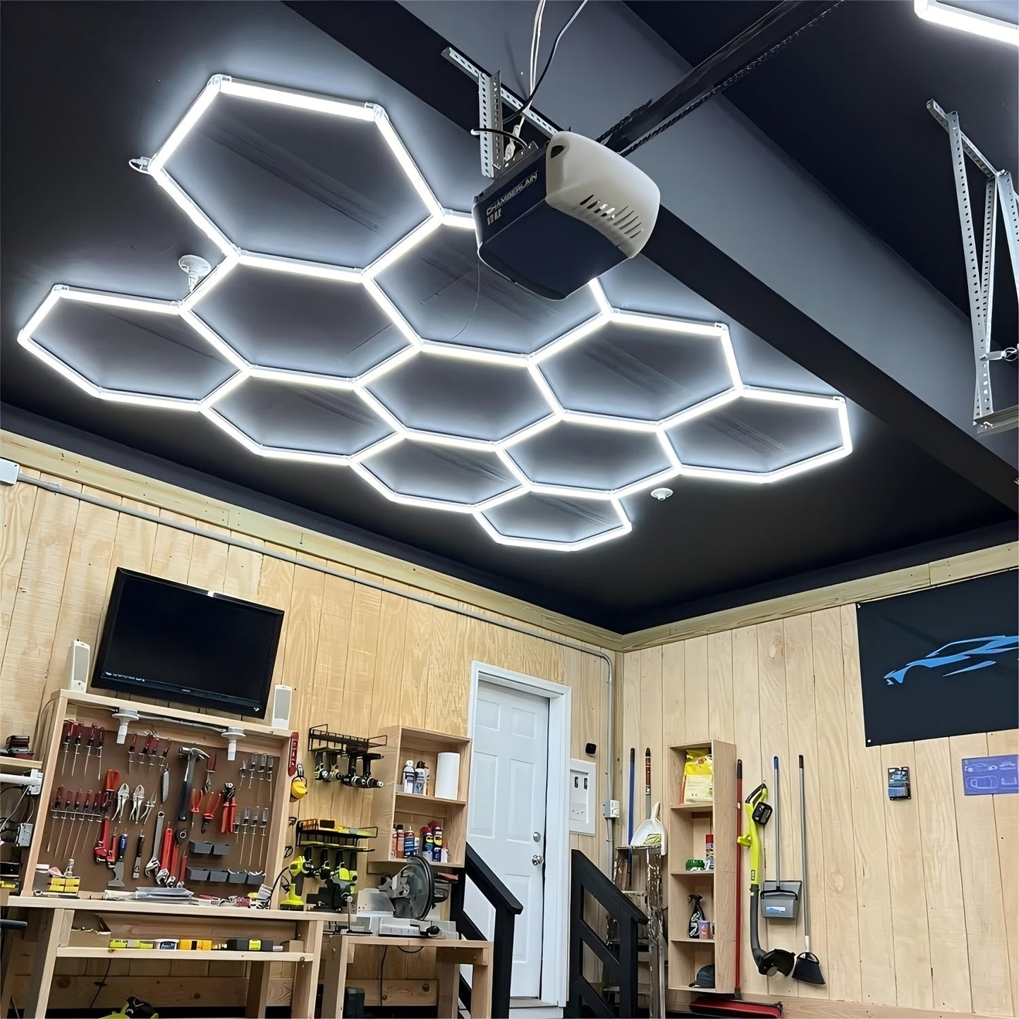 Hexagon LED-Garagenleuchten (24 Stück) | Sehr helles Deckenlichtsystem