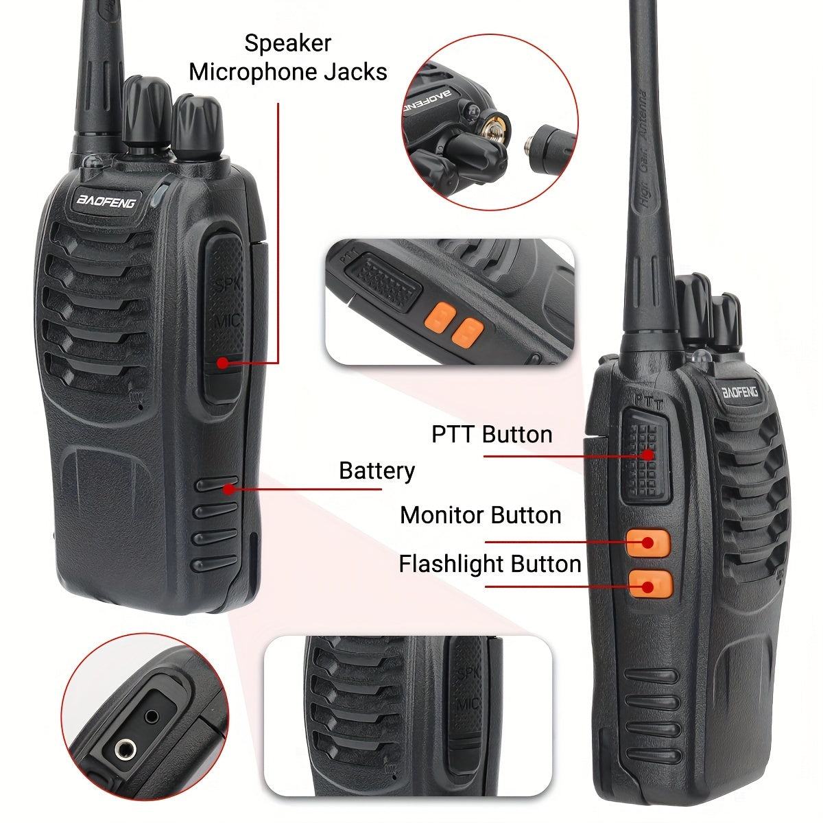 Langdistance walkie talkies til voksne, genopladelige 2-vejs radioer med øretelefoner
