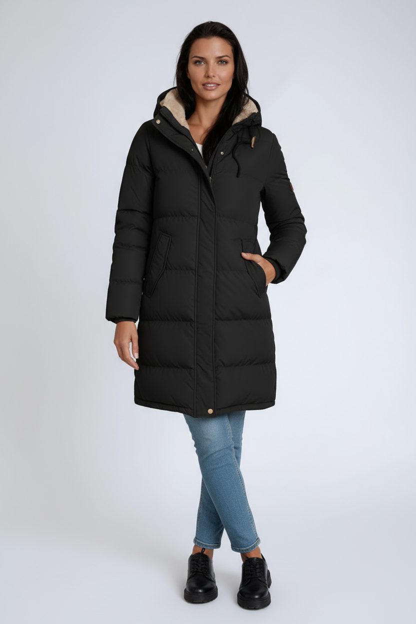 STEPPMANTEL | MID-LENGTH WINTERJACKE MIT KAPUZE