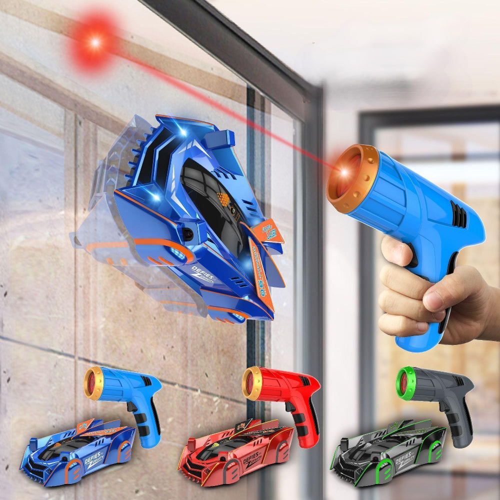 Auto telecomandata da parete con laser, controllo remoto LED, giocattolo acrobatico per bambini