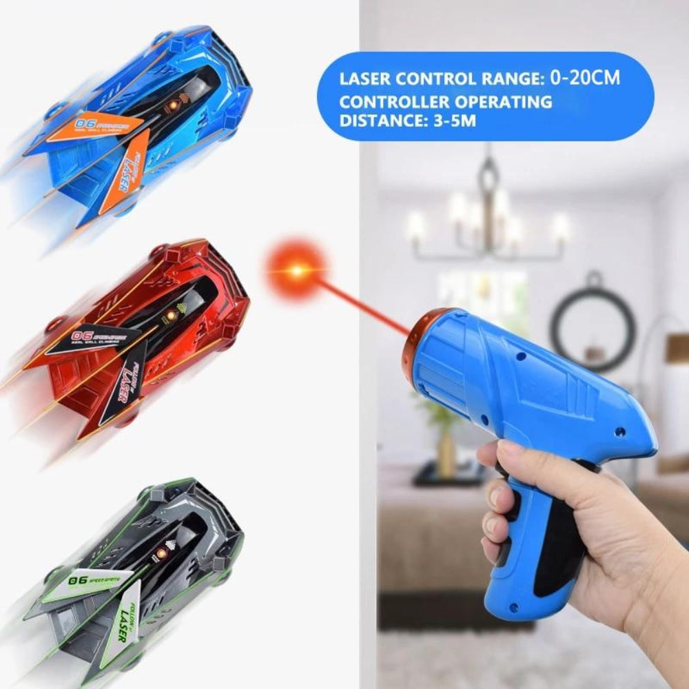 Auto telecomandata da parete con laser, controllo remoto LED, giocattolo acrobatico per bambini